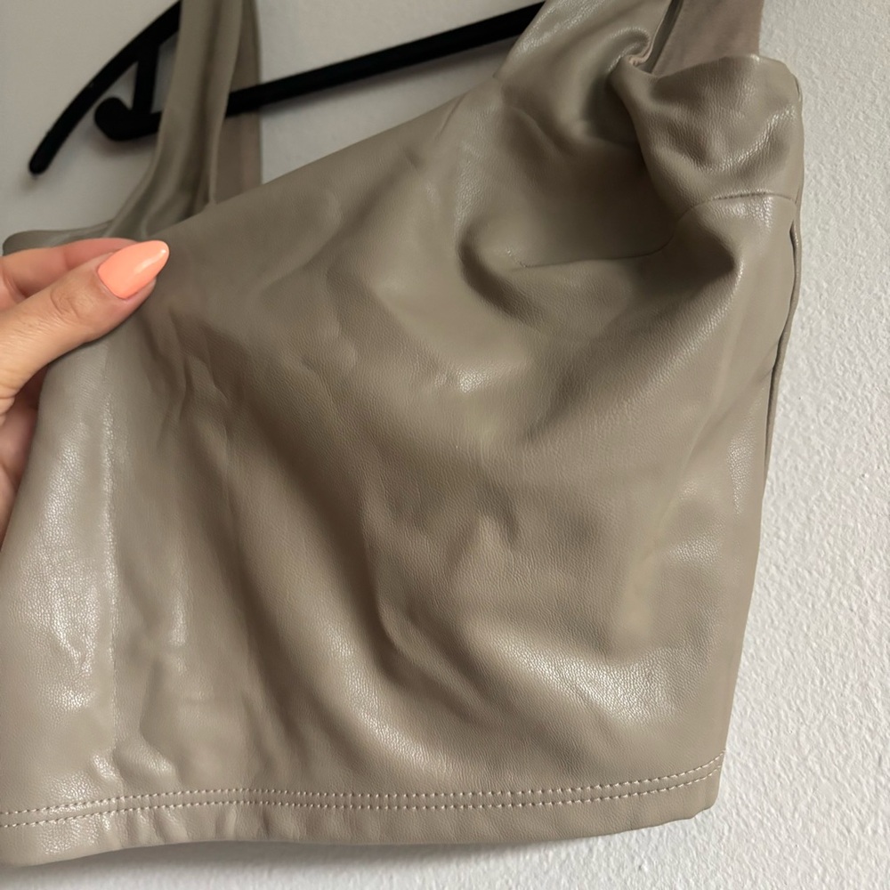 Express Body Contour Faux Leather Cropped Tank Top in Taupe XS - Picture 5 of 6